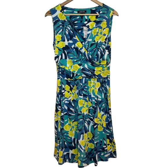 Lands' End Dresses & Skirts - Lands End Tropical Print Sleeveless Fit & Flare Mock Wrap Floral Medium Dress